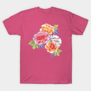 Vintage Japanese Peony Chrysanthemum Floral Kimono T-Shirt